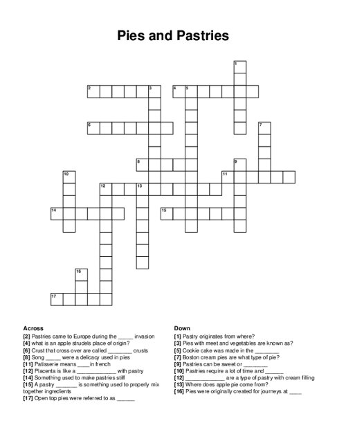 Pies and Pastries Crossword Puzzle