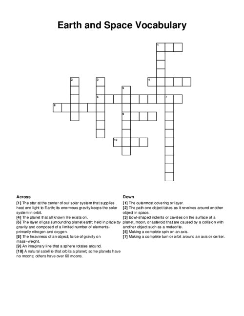 Earth and Space Vocabulary Crossword Puzzle