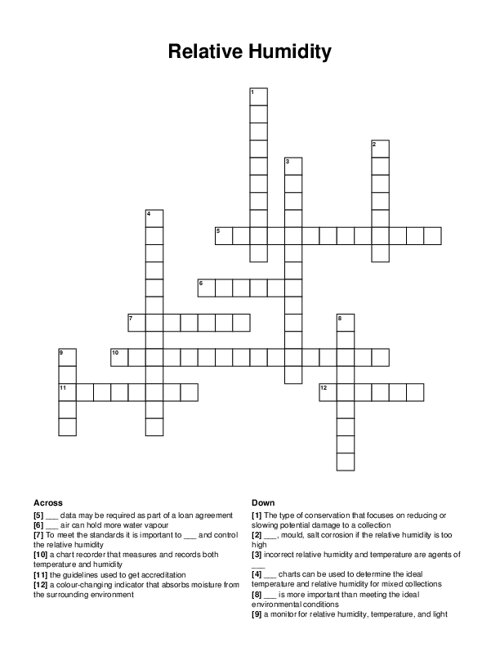 Relative Humidity Crossword Puzzle