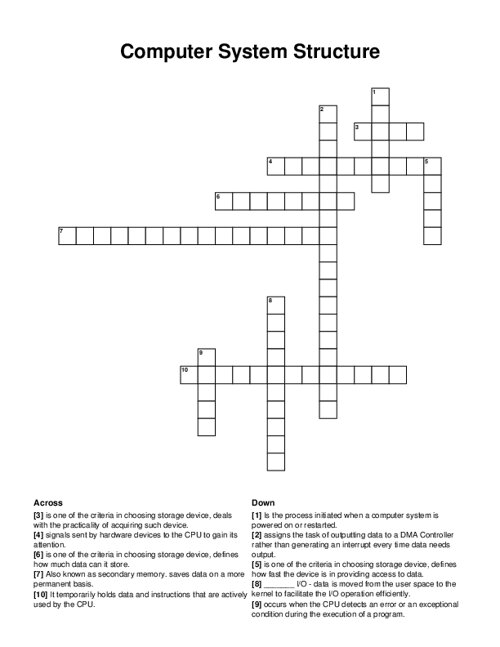 Computer System Structure Crossword Puzzle