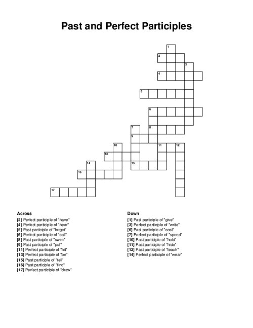 Past and Perfect Participles Crossword Puzzle