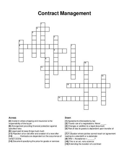 Contract Management Crossword Puzzle