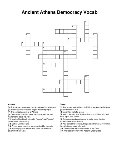 Ancient Athens Democracy Vocab Crossword Puzzle