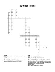 Nutrition Terms crossword puzzle