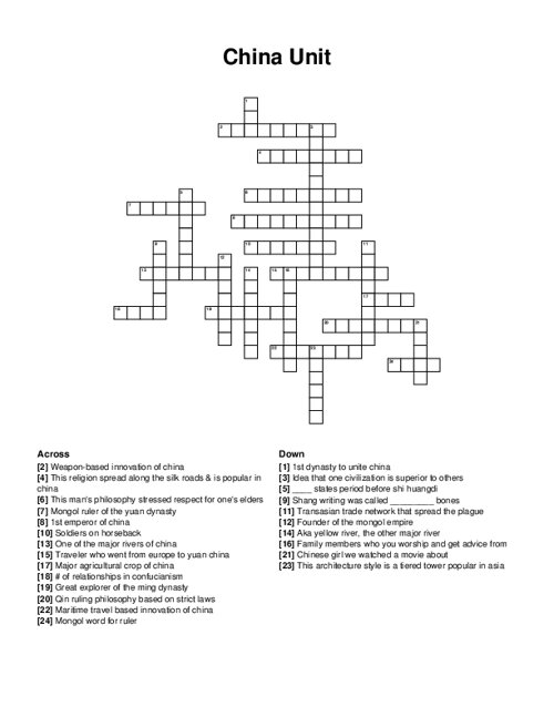 China Unit Crossword Puzzle