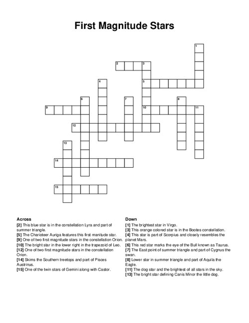 First Magnitude Stars Crossword Puzzle