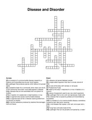 Disease and Disorder crossword puzzle
