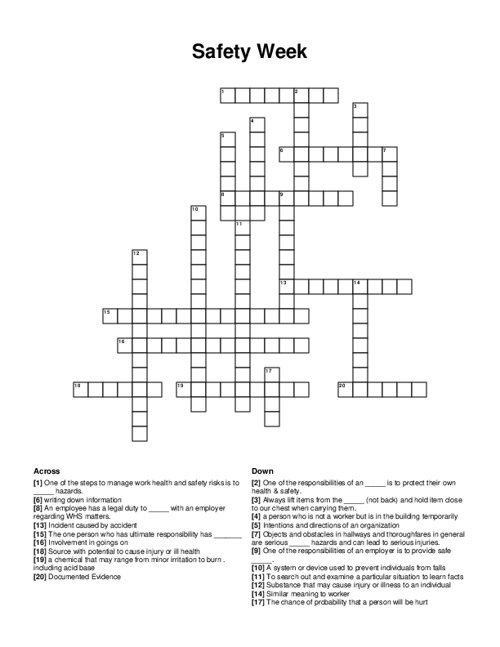 Safety Week Crossword Puzzle