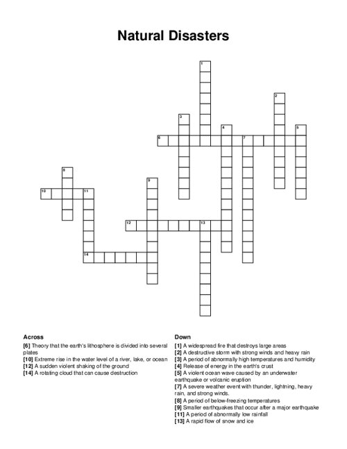 Natural Disasters Crossword Puzzle