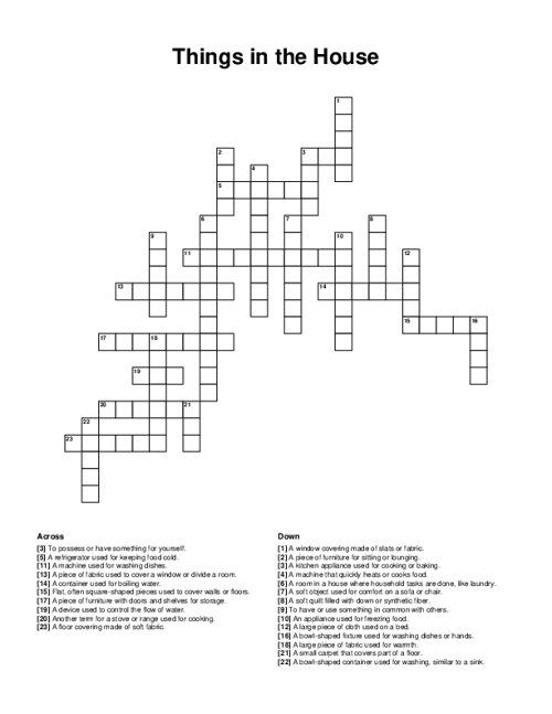 Things in the House Crossword Puzzle