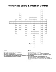 Work Place Safety & Infection Control crossword puzzle