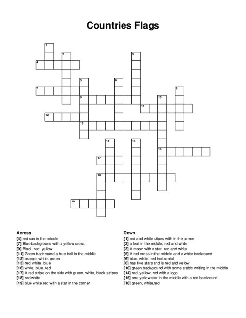 Countries Flags Crossword Puzzle