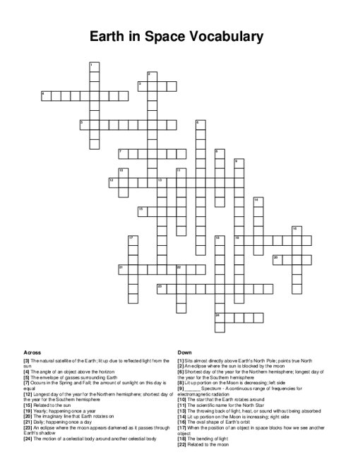 Earth in Space Vocabulary Crossword Puzzle