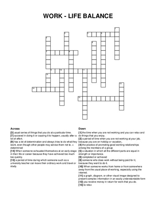 WORK - LIFE BALANCE Crossword Puzzle