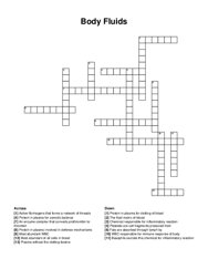 Body Fluids crossword puzzle