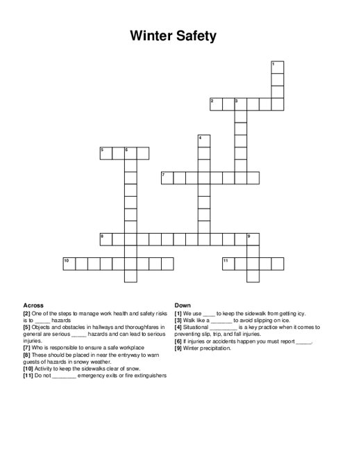 Winter Safety Crossword Puzzle