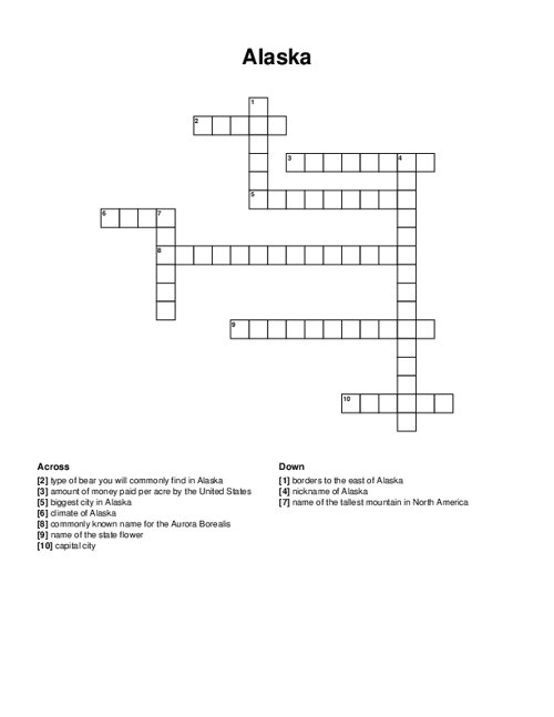 Alaska Crossword Puzzle