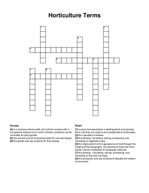 Horticulture Terms Crossword Puzzle