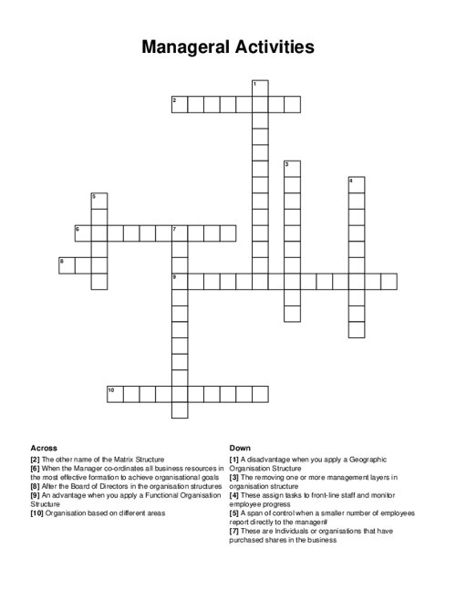 Manageral Activities Crossword Puzzle