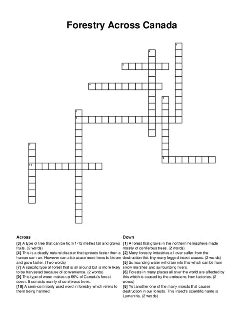 Forestry Across Canada Crossword Puzzle