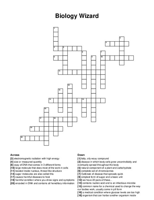 Biology Wizard Crossword Puzzle