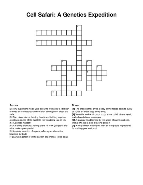 Cell Safari: A Genetics Expedition Crossword Puzzle