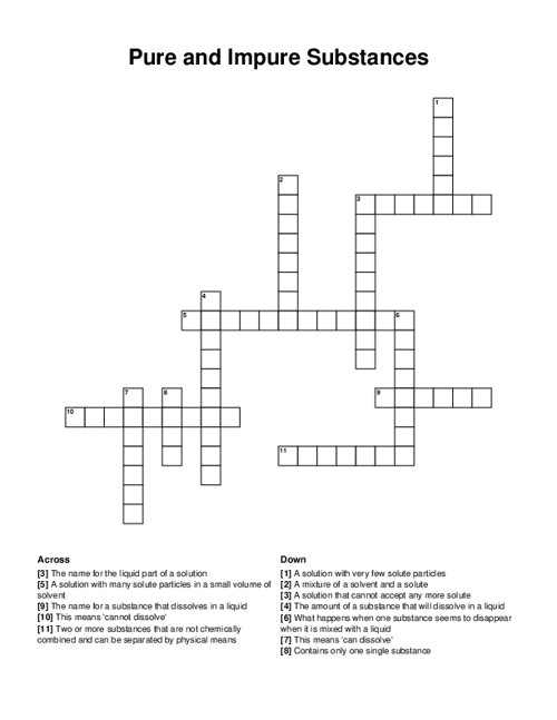 Pure and Impure Substances Crossword Puzzle