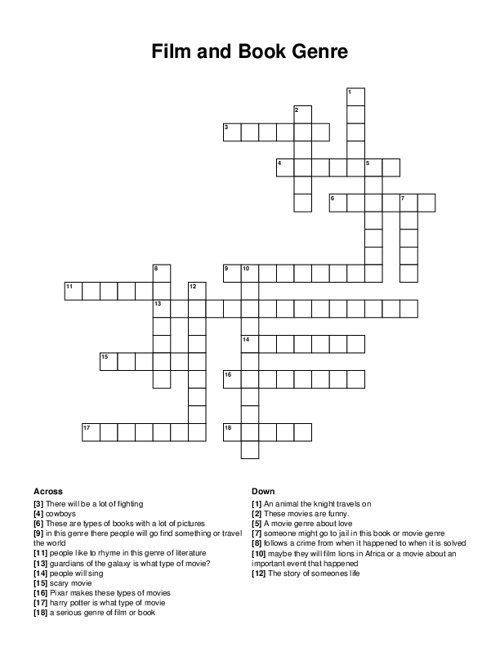 Film and Book Genre Crossword Puzzle