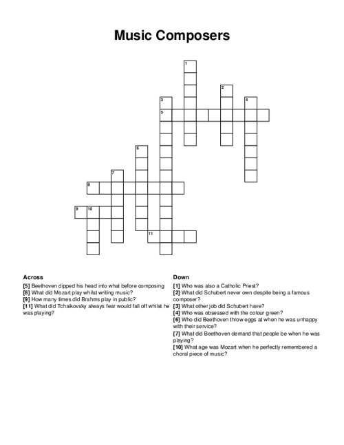 Music Composers Crossword Puzzle