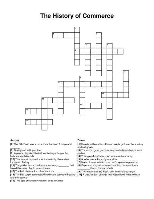 The History of Commerce Crossword Puzzle