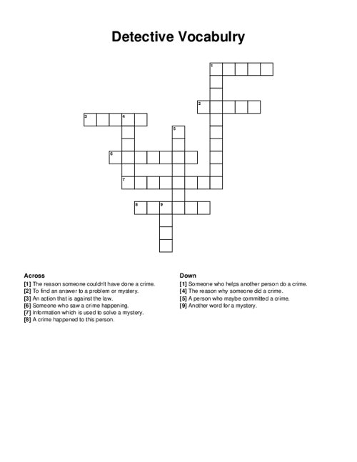 Detective Vocabulry Crossword Puzzle