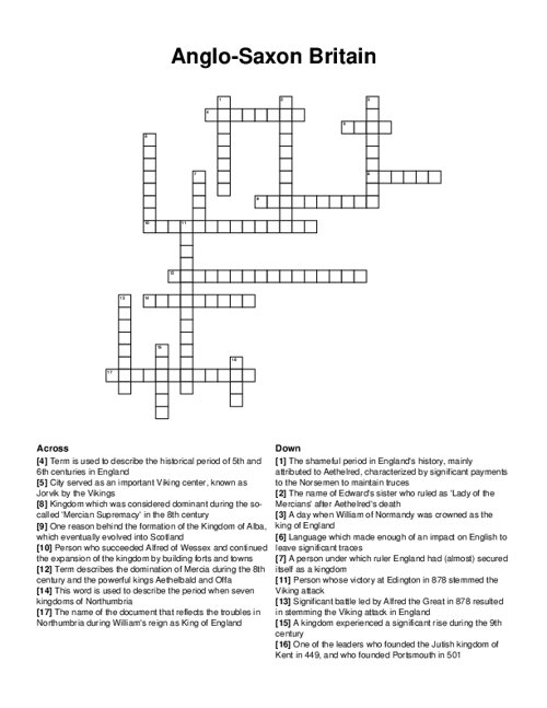 Anglo-Saxon Britain Crossword Puzzle