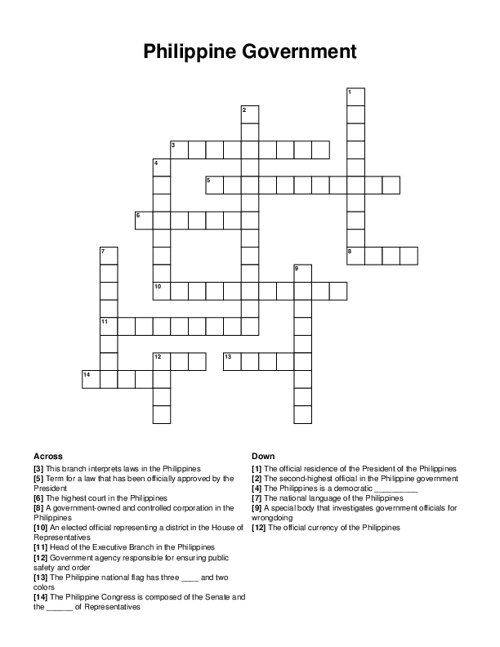 Philippine Government Crossword Puzzle