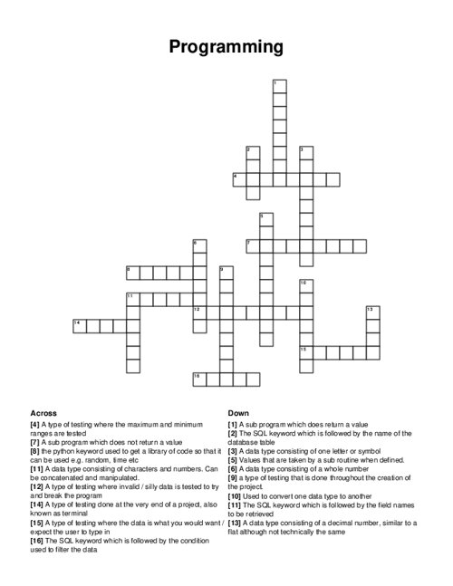 Programming Crossword Puzzle