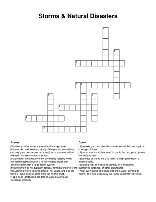 Storms & Natural Disasters Crossword Puzzle