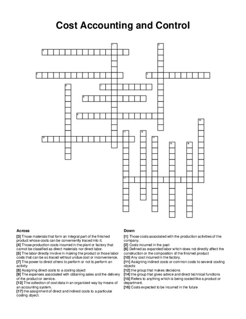 Cost Accounting and Control Crossword Puzzle