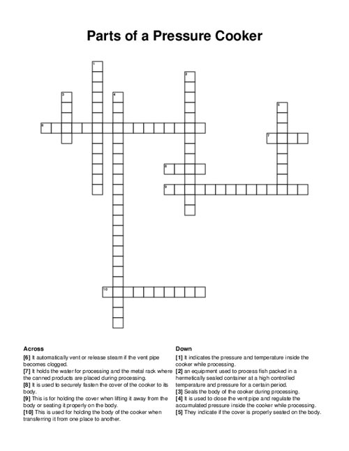 Parts of a Pressure Cooker Crossword Puzzle