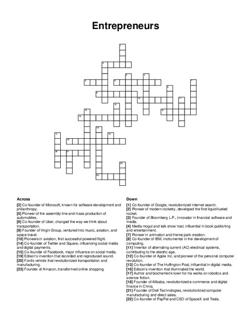 Entrepreneurs Crossword Puzzle