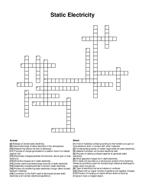 Static Electricity Crossword Puzzle