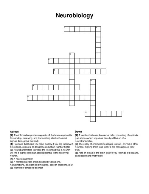 Neurobiology Crossword Puzzle