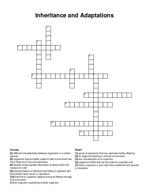 Inheritance and Adaptations Crossword Puzzle