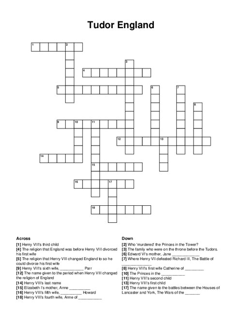 Tudor England Crossword Puzzle