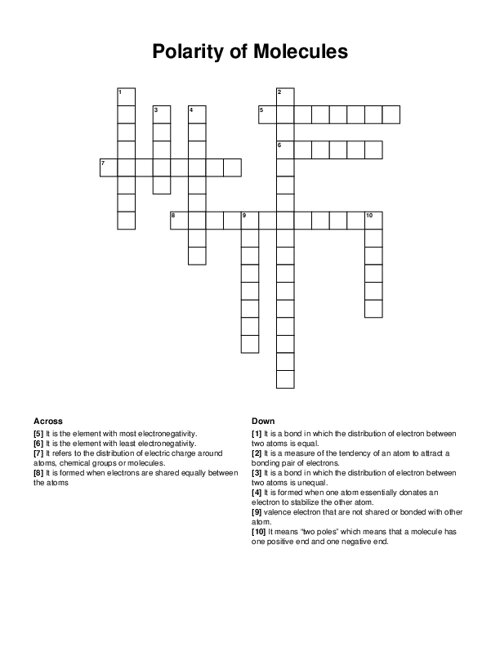 Polarity of Molecules Crossword Puzzle