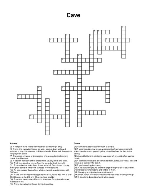 Cave Crossword Puzzle