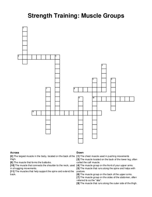 Strength Training: Muscle Groups Crossword Puzzle