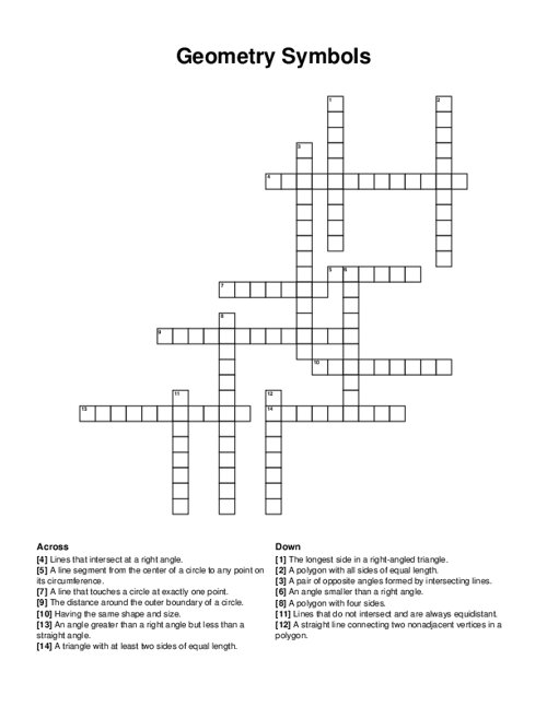 Geometry Symbols Crossword Puzzle