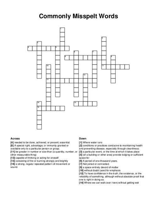 Commonly Misspelt Words Crossword Puzzle