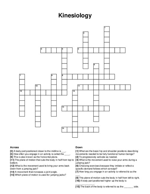 Kinesiology Crossword Puzzle