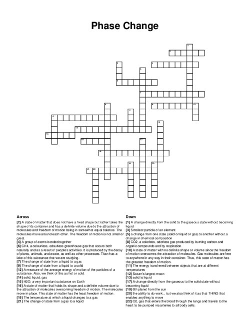 Phase Change Crossword Puzzle