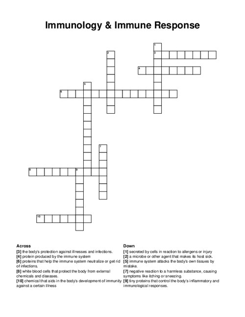 Immunology & Immune Response Crossword Puzzle